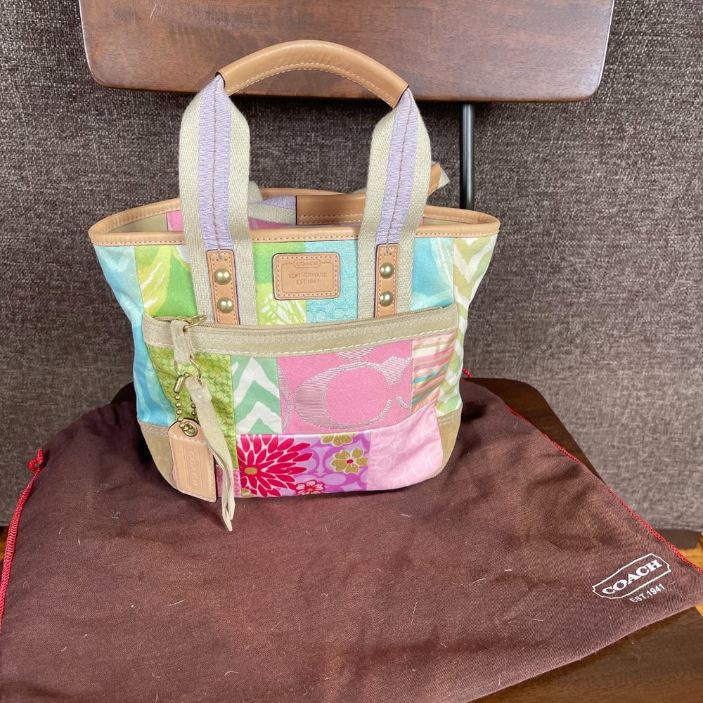 Coach Vintage Small Tote Bag with Pink Patchwork Design
